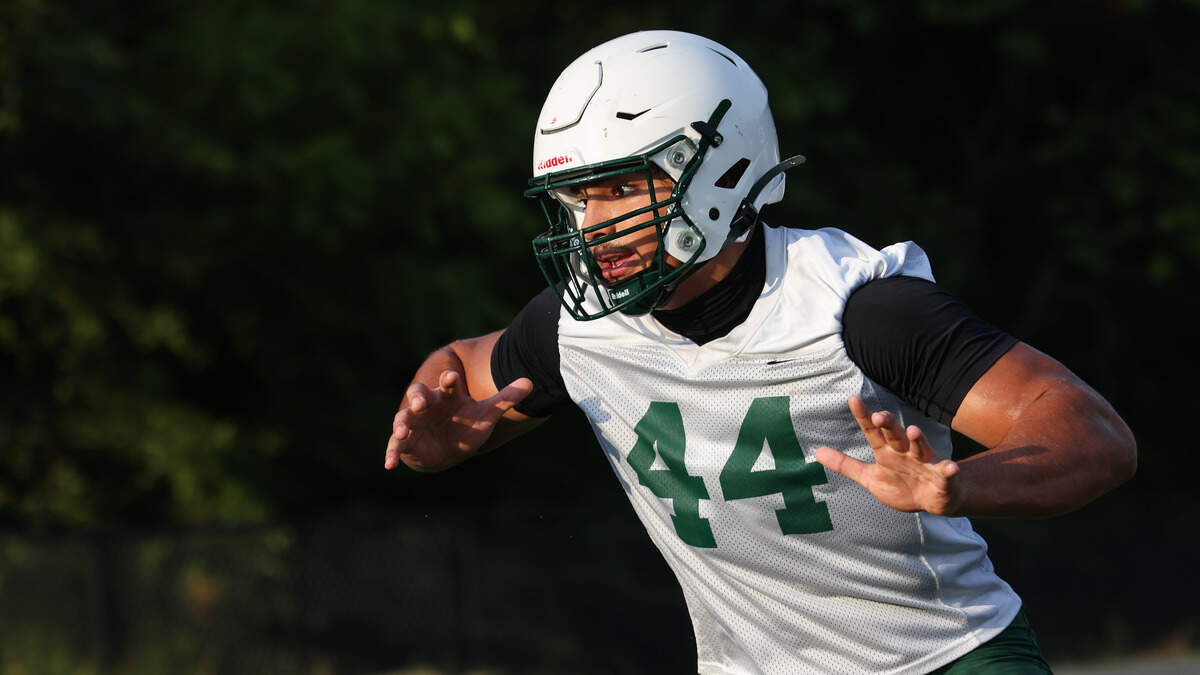 Dutch Fork defensive end Jaden Wuerth (44) runs drills during practice at Dutch Fork in Irmo on Thursday, July 31, 2025.