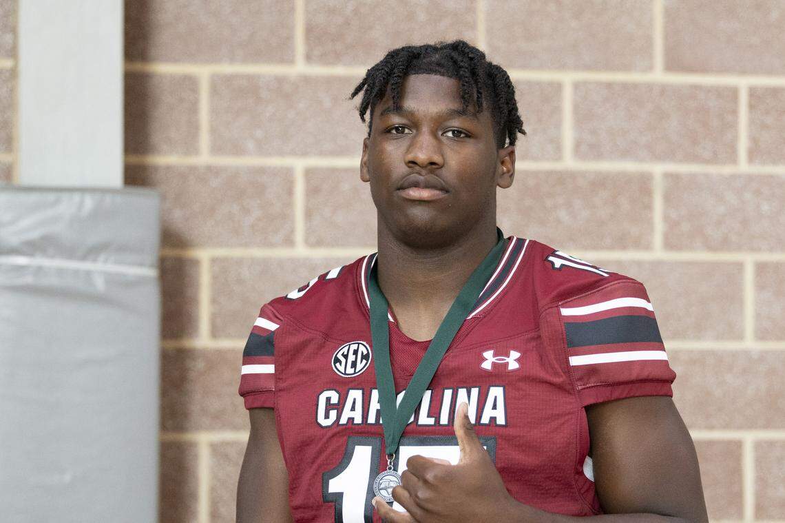 South Carolina football freshman Fred “JayR” Johnson (15) appears at the annual Pigskin Poets event held Friday, July 12, 2024 at Drew Wellness Center in Columbia.