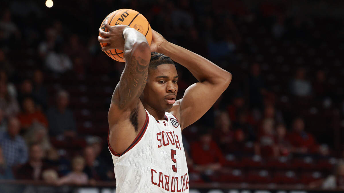 South Carolina Forward Nick Pringle (5) plays Upstate at Colonial Life Arena on Saturday, December 14, 2024.