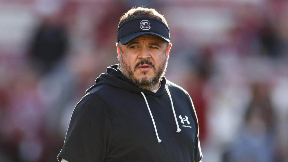 South Carolina offensive coordinator Dowell Loggains looks on as the Gamecocks’ warm up before their game against Missouri at Williams-Brice Stadium in Columbia on Saturday, November 16, 2024.