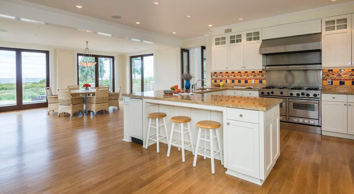 A photo of the kitchen of a $21 million home for sale on Kiawah Island.