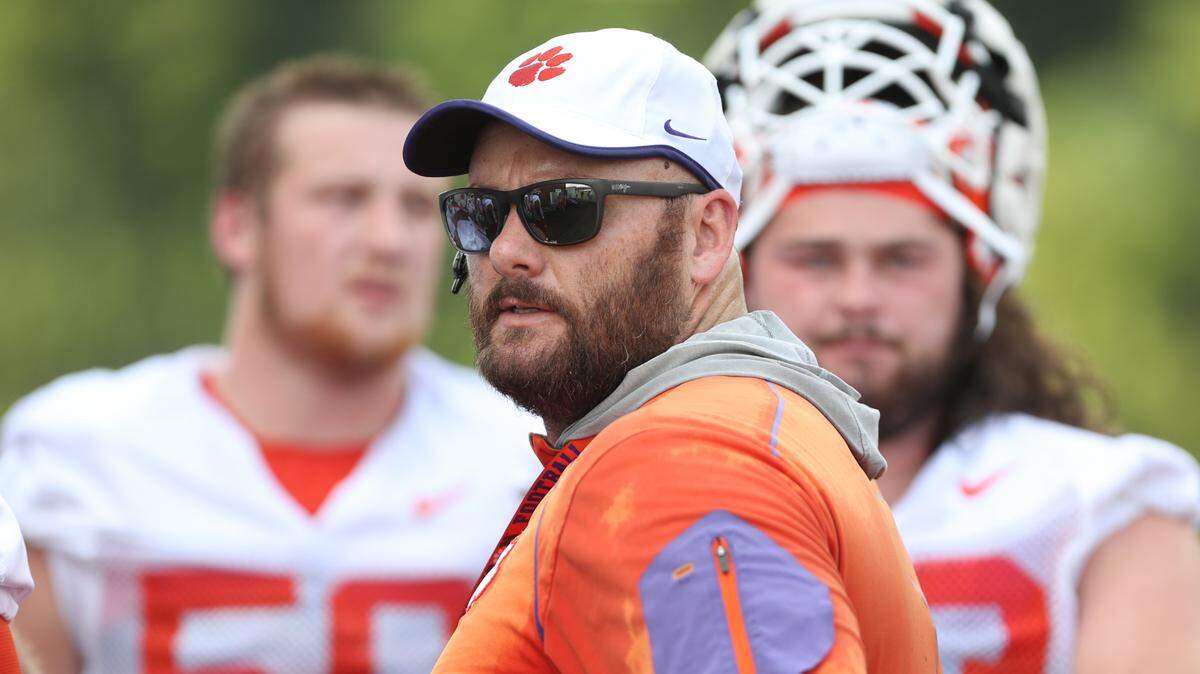 Clemson’s Thomas Austin at the Tigers’ first practice of 2022 camp on Friday; Aug. 5.