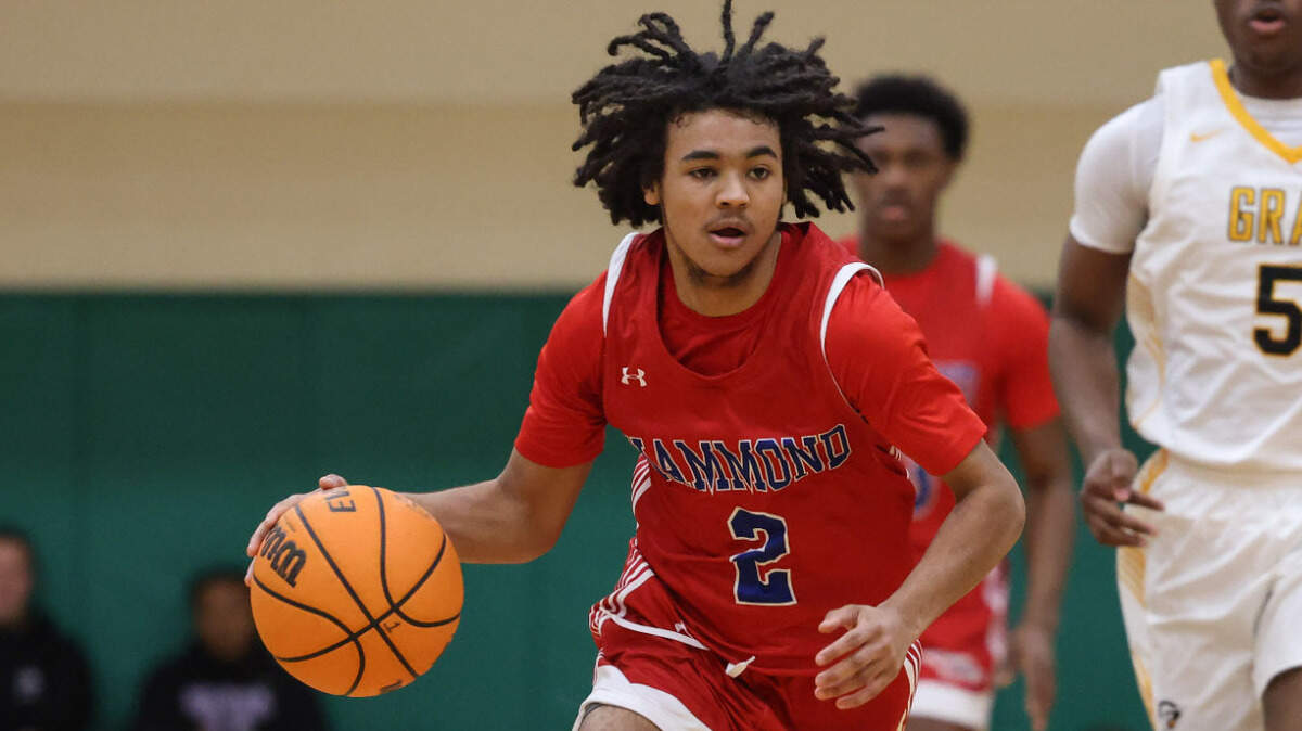 Mekhi Smith-Brown (2) of Hammond brings the ball up the court during the MLK Bash at Eau Claire High School in Columbia on Monday, January 20, 2025.