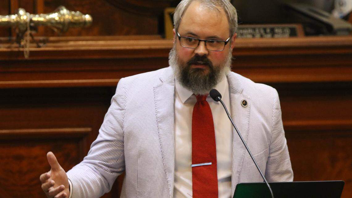 South Carolina Rep. Jonathon Hill, R-Anderson, speaks as the South Carolina House of Representatives meets to finish state business. 5/12/20