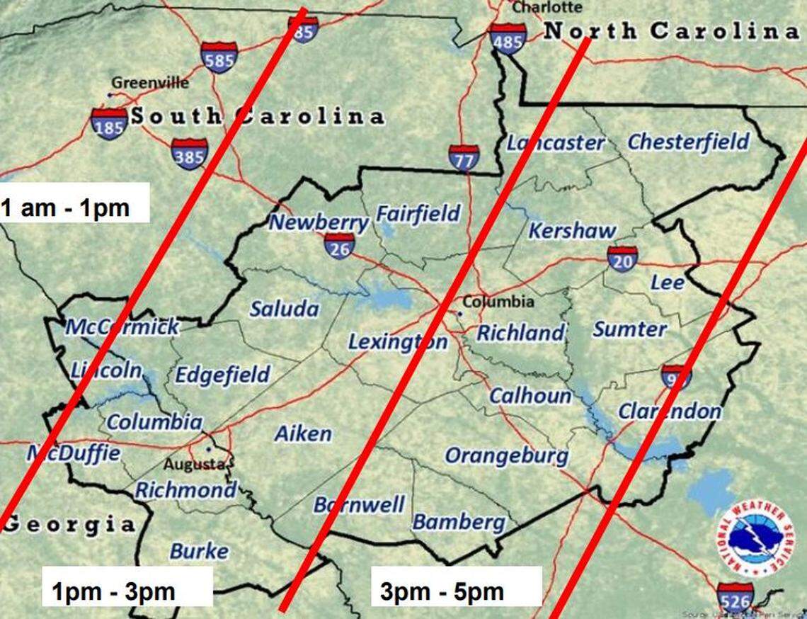 Severe weather is forecast to affect the Midlands area of South Carolina.