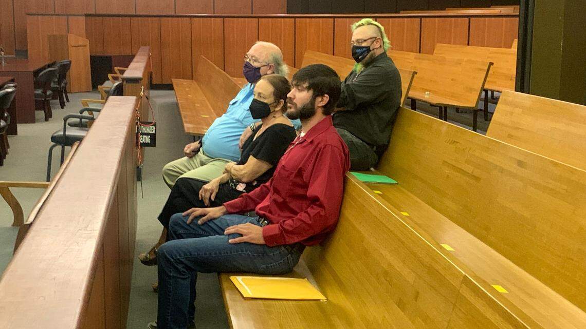 South Carolina Labor Party nominee for governor Gary Votour, party Co-Chair Donna Dewitt, 1st Congressional District nominee Lucus Faulk and lieutenant governor nominee Harold Geddings listen during a court hearing on Tuesday in Richland County over whether they can stay on the ballot.