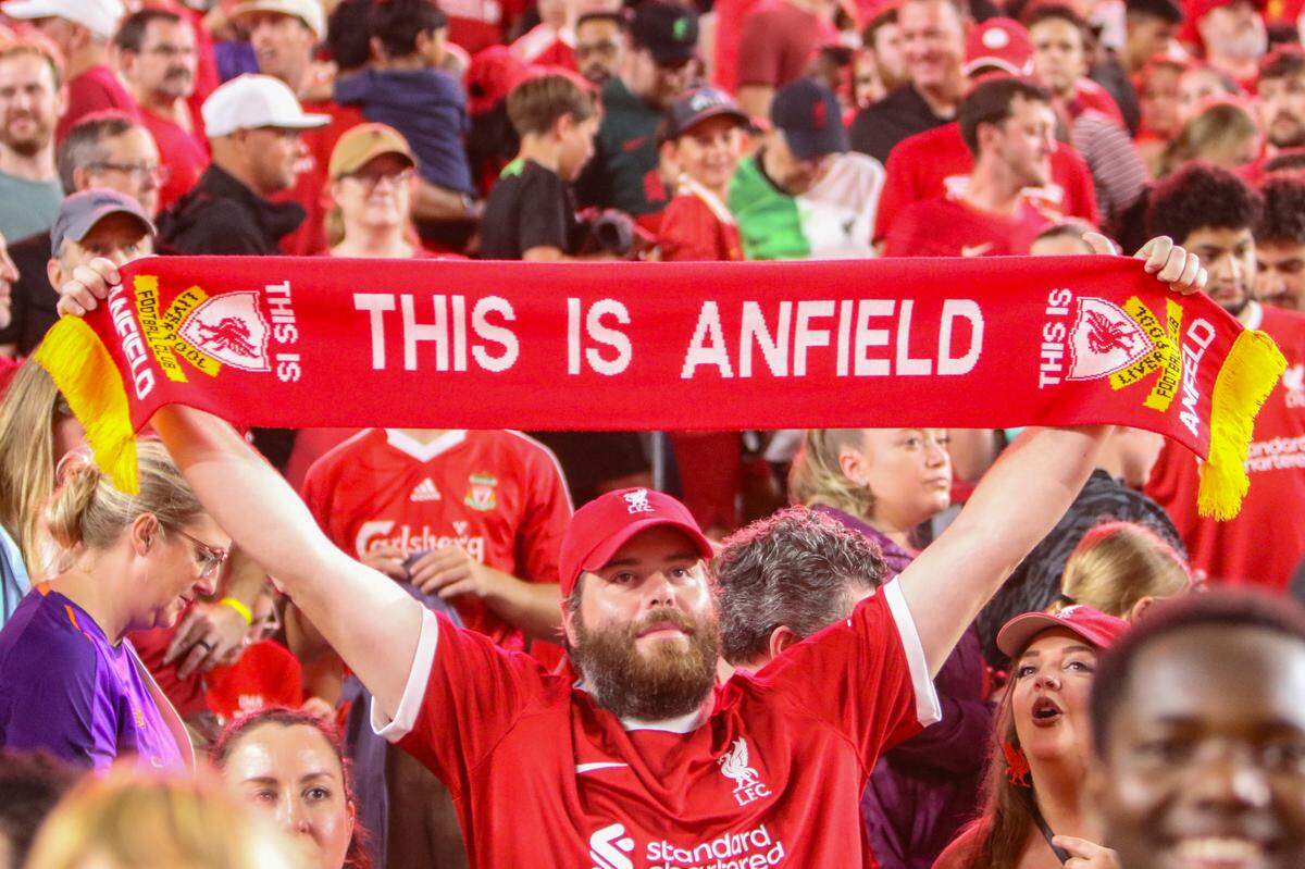 Soccer fans react as Liverpool athletes leave the field after Manchester United and Liverpool played in Williams-Brice Stadium on Saturday, Aug. 3, 2024.