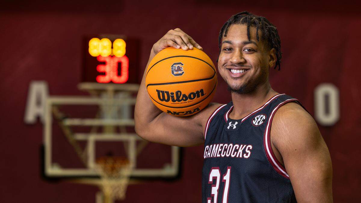 South Carolina forward Elijah Strong (31) is seen at the Carolina Coliseum in Columbia on Thursday, October 2, 2025.