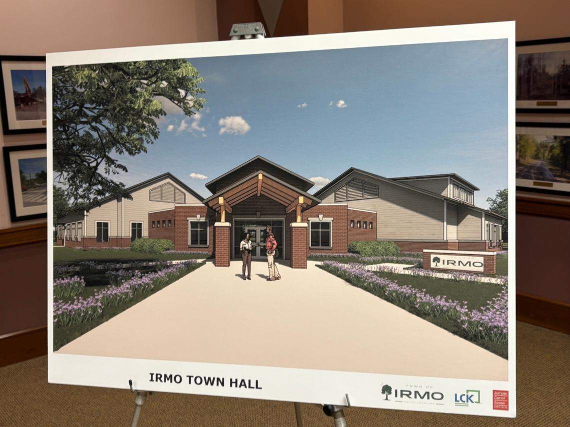 An artist’s rendering of the entrance to the new town hall.