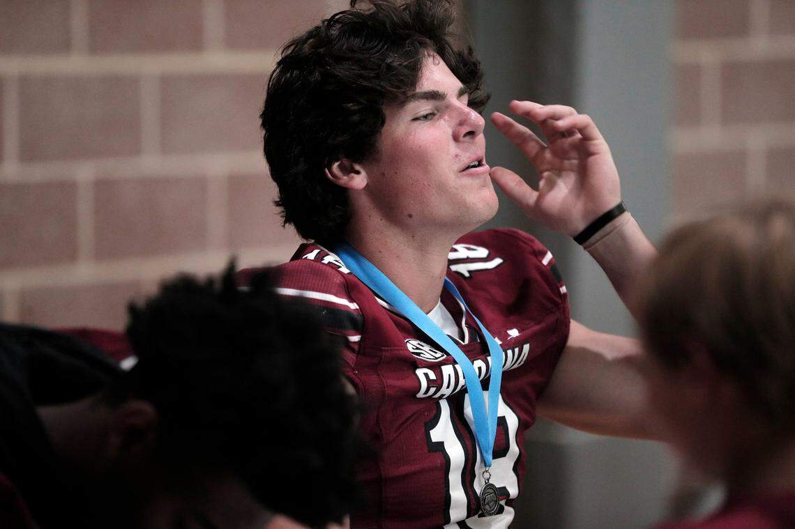 Connor Cox and the University of South Carolina football team freshmen took part in the annual Pigskin Poets reading event Friday, July 21, 2023 at the Drew Wellness Center in Columbia.