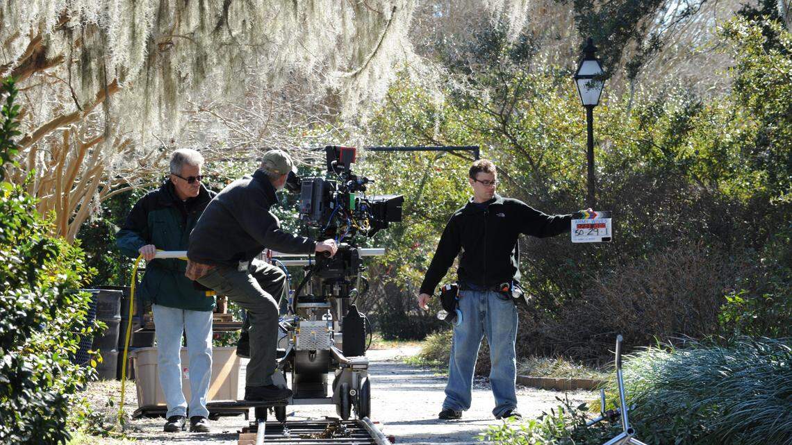 Crews at work on set