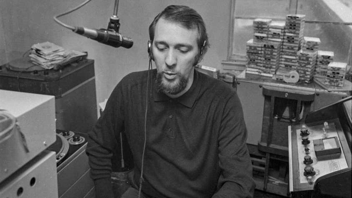 Disc jockey Woody Windham works at WCOS radio station in Columbia, SC on January 20, 1970.