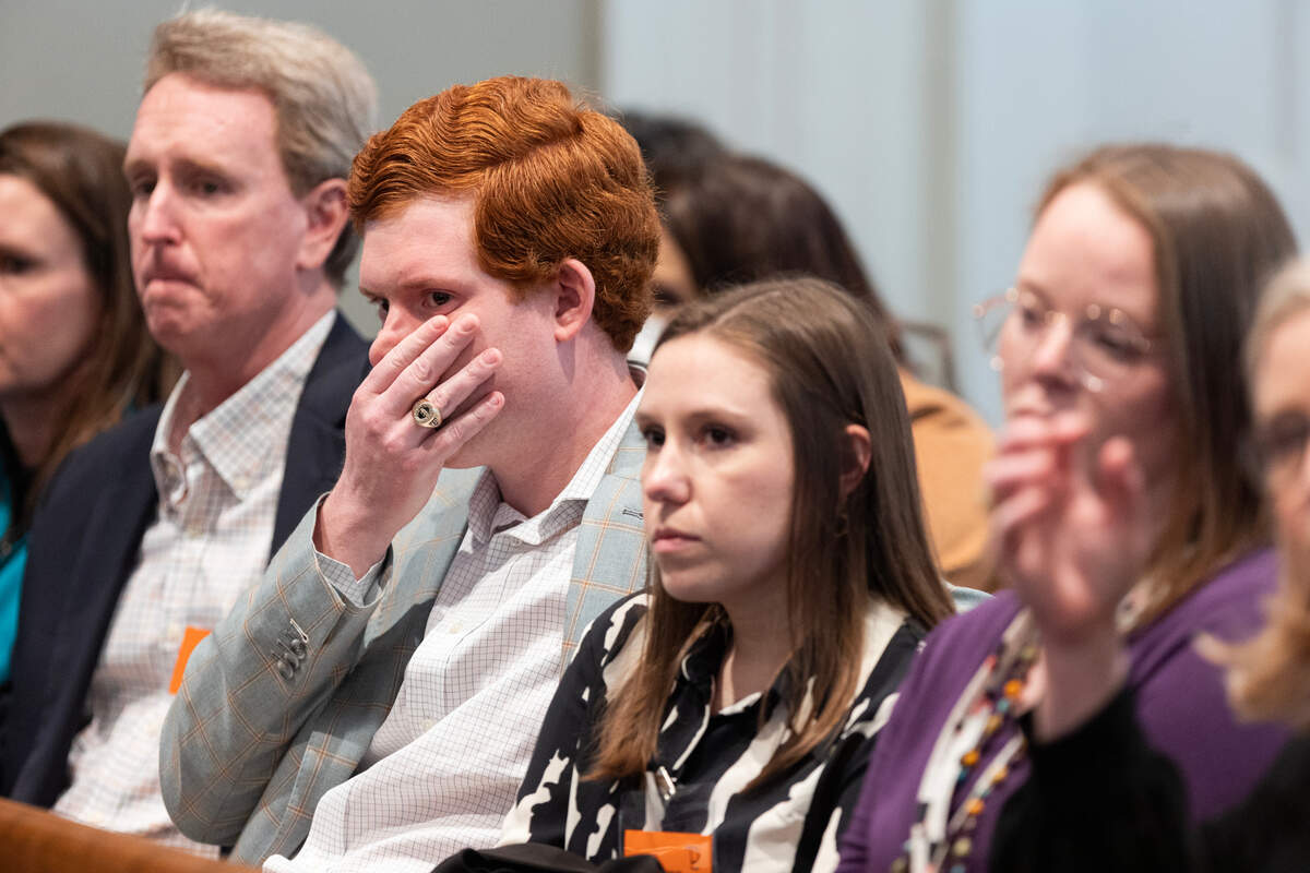 Buster Murdaugh, only surviving son of Alex Murdaugh, wipes away tears as witnesses are called in Alex Murdaugh’s trial for murder at the Colleton County Courthouse on Thursday, Jan. 26, 2023. Joshua Boucher/The State/Pool