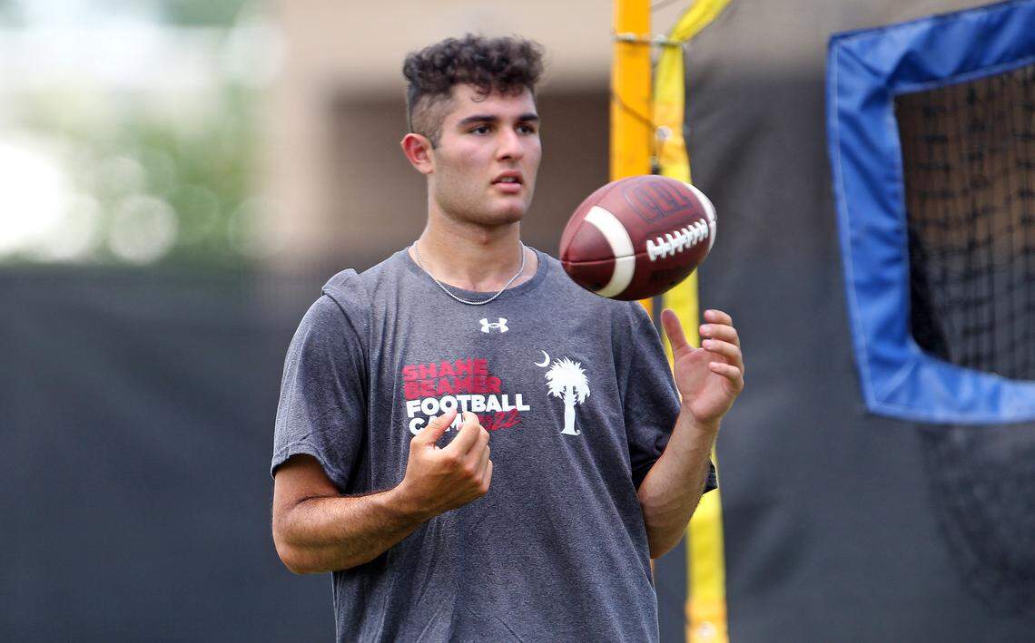 South Carolina quarterback recruit Dante Reno (Class of 2024) works out at the Shane Beamer Football Camp held Thursday, June 9, 2022.