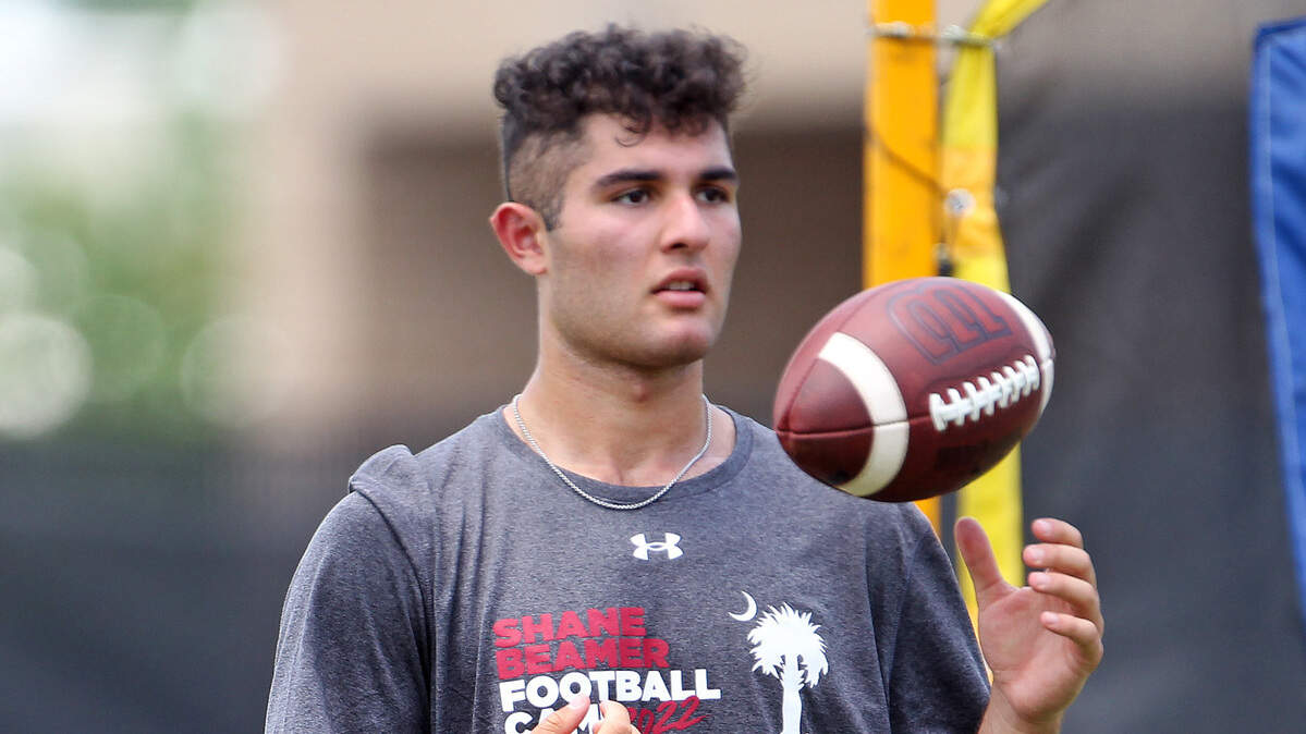 South Carolina quarterback recruit Dante Reno (Class of 2024) works out at the Shane Beamer Football Camp held Thursday, June 9, 2022.