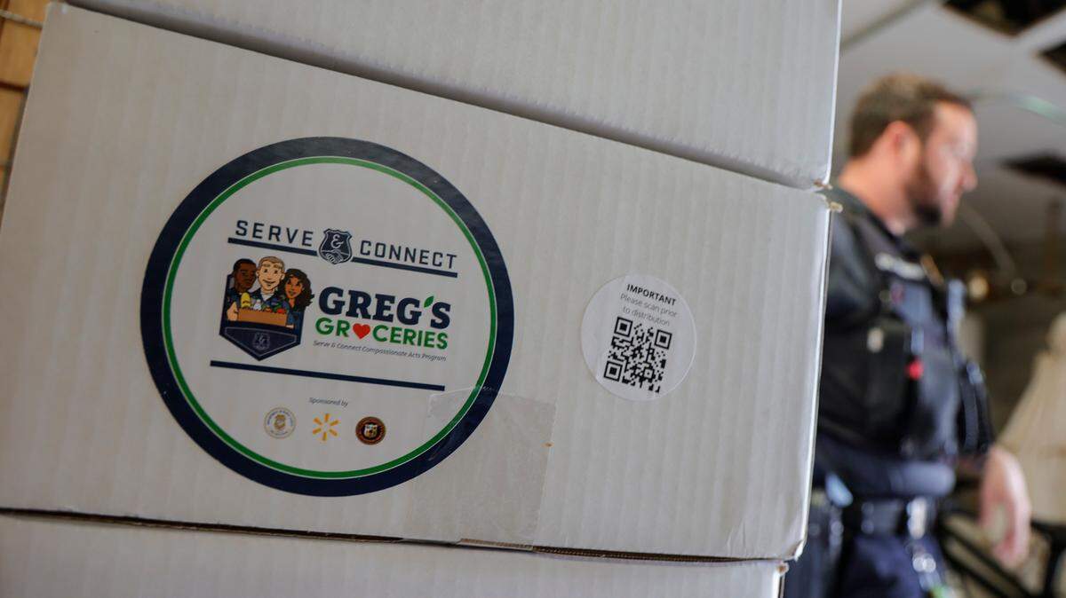 Irmo Police Department Cpl. Chris Kaderly with the community services division, prepares to make a delivery of food from Serve and Connect’s Greg’s Groceries program on Wednesday, Mar. 13, 2024.
