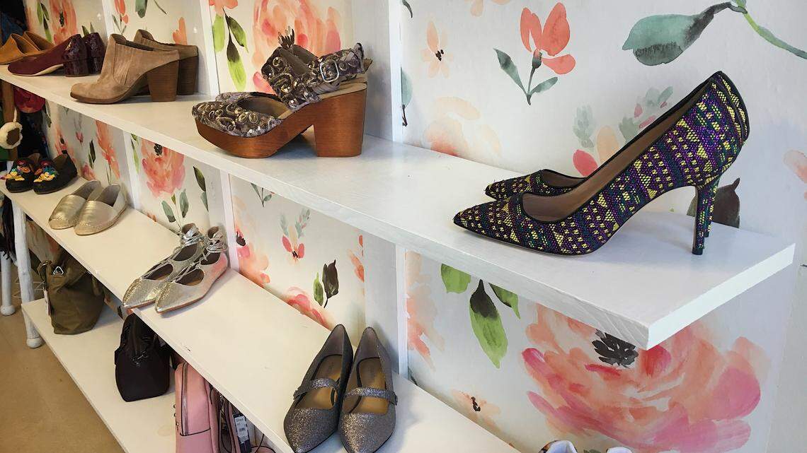 Shoes line the wall at Messie’s Closet, a new boutique filled with reduced-price thrift finds opening in West Columbia in December.