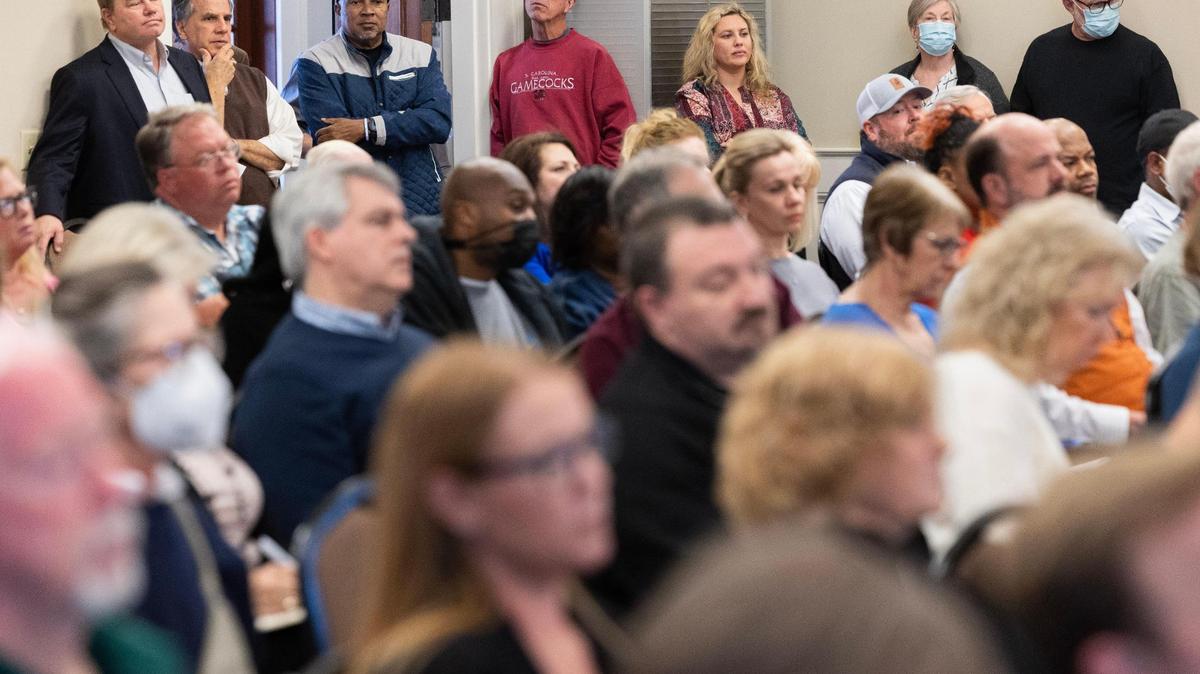 Blythewood, South Carolina, hosts a town hall for the community to ask questions about the incoming Scout Motors plant in the town on Monday, March 13, 2023.