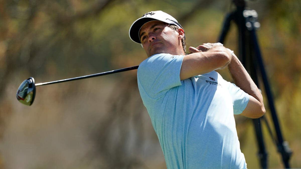 Kevin Kisner tees off on the 6th hole in the final round of the Dell Technologies Match Play Championship golf tournament, Sunday, March 27, 2022, in Austin, Texas.