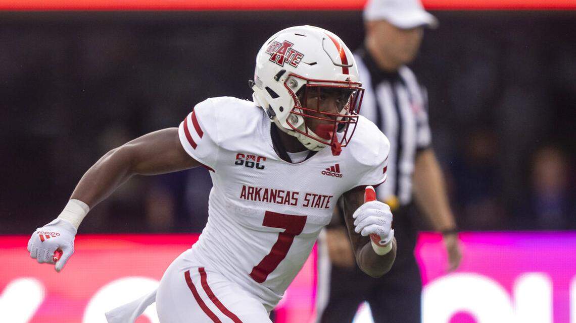 Arkansas State wide receiever Corey Rucker is pictured during an NCAA football game against Washington
