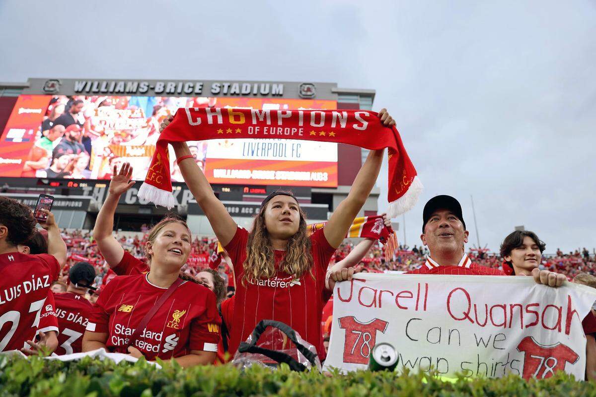 Fans cheer Saturday ahead of the soccer friendly between Manchester United and Liverpool at Williams-Brice Stadium in Columbia.