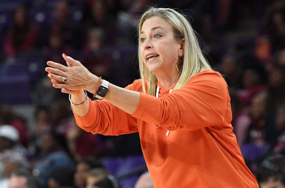 Clemson Coach Amanda Butler at the game with South Carolina Gamecocks during the first quarter at Littlejohn Coliseum Thursday, November 17, 2022.