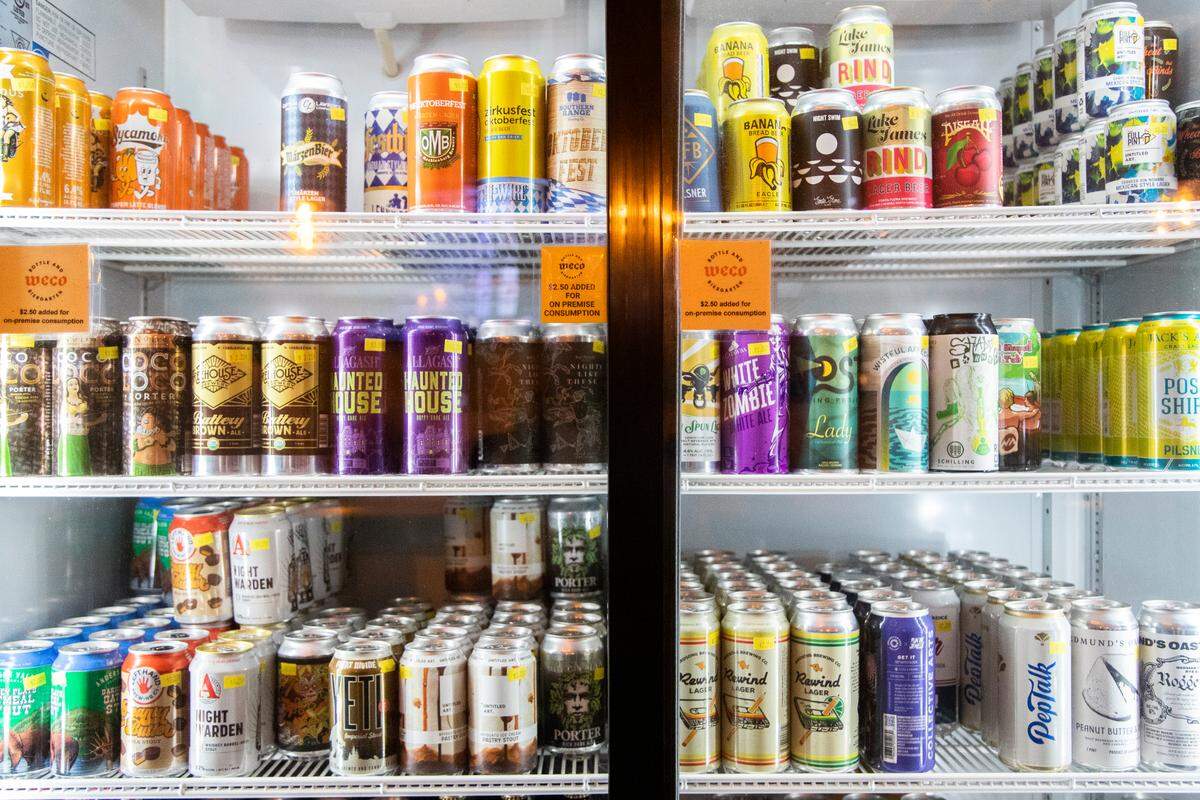 A cooler full of drinks at WECO Bottle and Biergarten in West Columbia, SC.