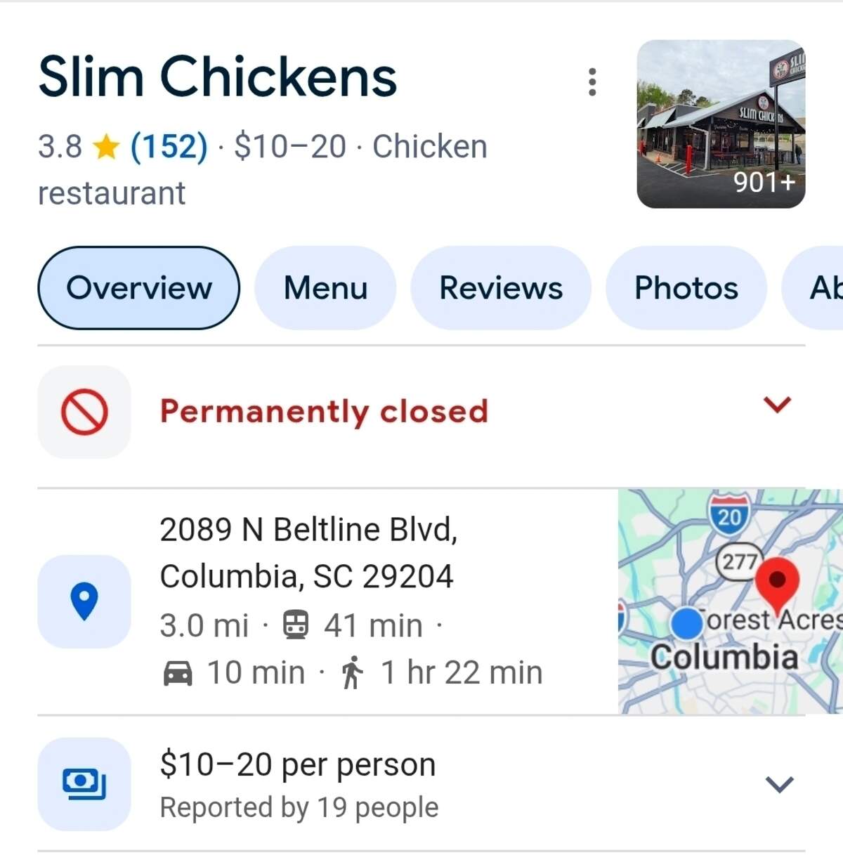 The Slim Chickens at 2089 N. Beltline Blvd. was listed as “permanently closed” on Google as of July 2, 2026.