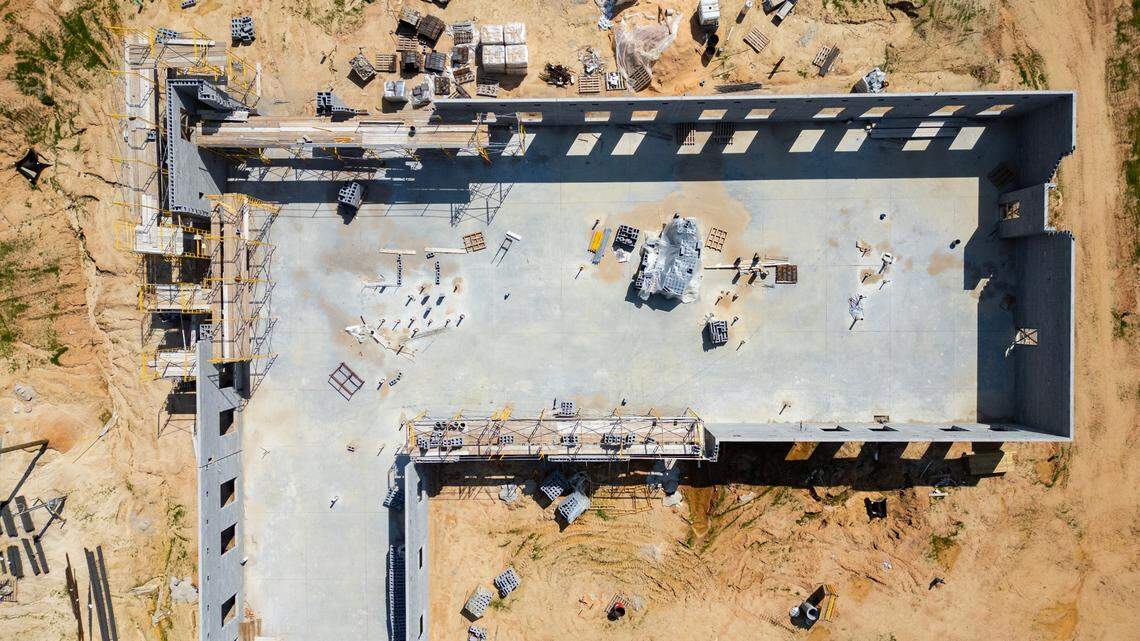 Construction at the Vince Ford Early Learning Center is stopped on Tuesday, April 2, 2024.