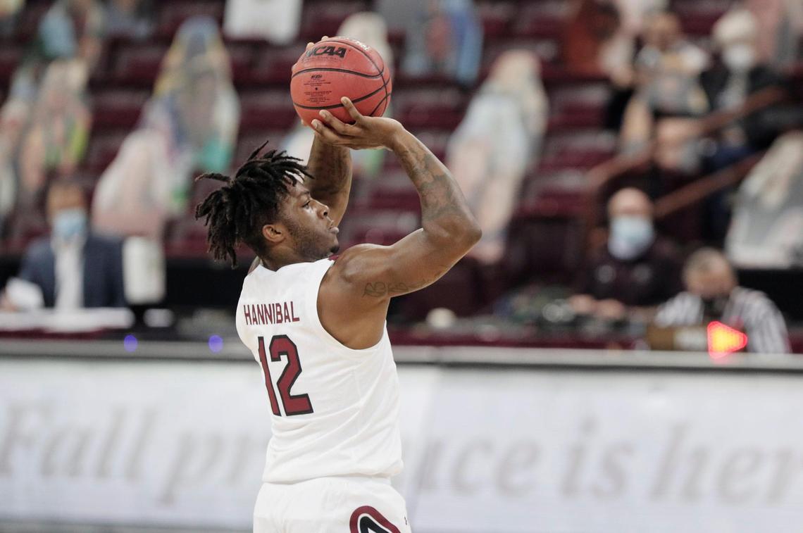 South Carolina Gamecocks guard Trae Hannibal (12) shoots against Florida A&M on January, 2, 2021.
