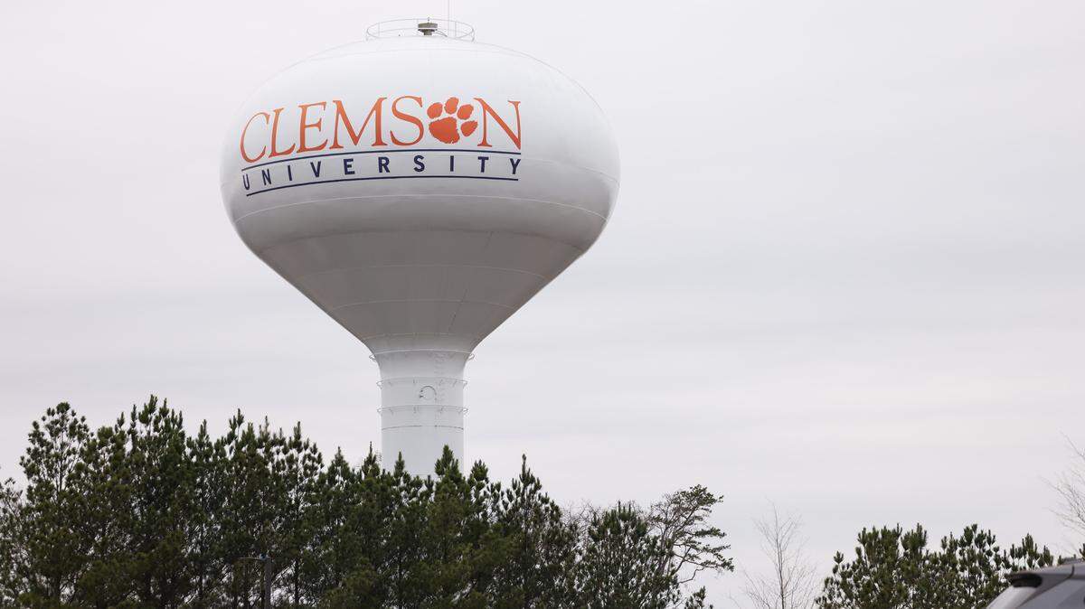 The Clemson University water tower is seen on the Clemson campus on Friday, January 23, 2026.