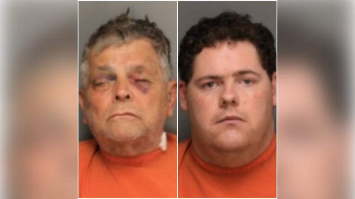 Jail booking photos of Fred Hopkins and son Seth Hopkins following the police shooting in Florence, SC.