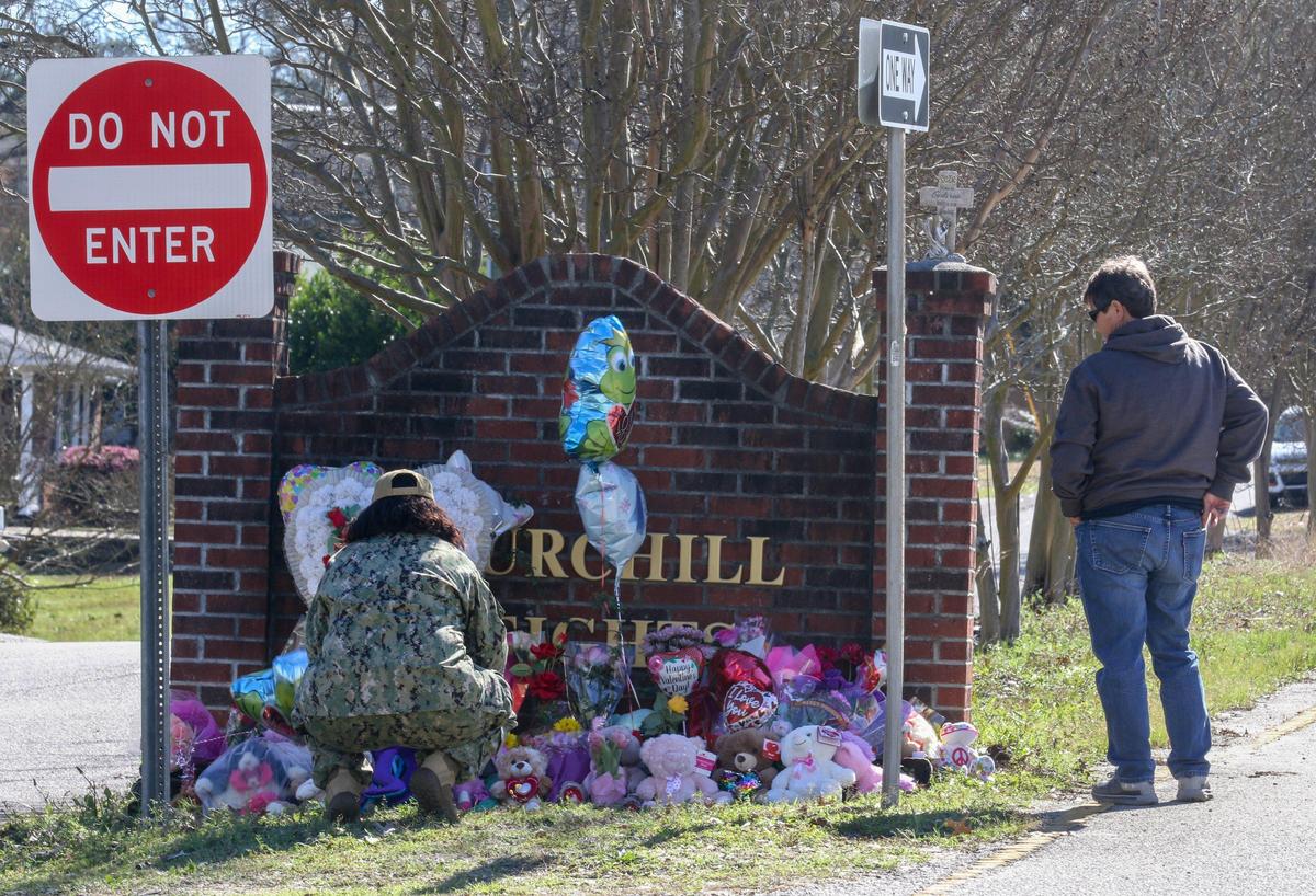 A Memorial in honor of 6-year-old Faye Swetlik is growing at the entrance to Churchill Heights where she lived. 2/14/20