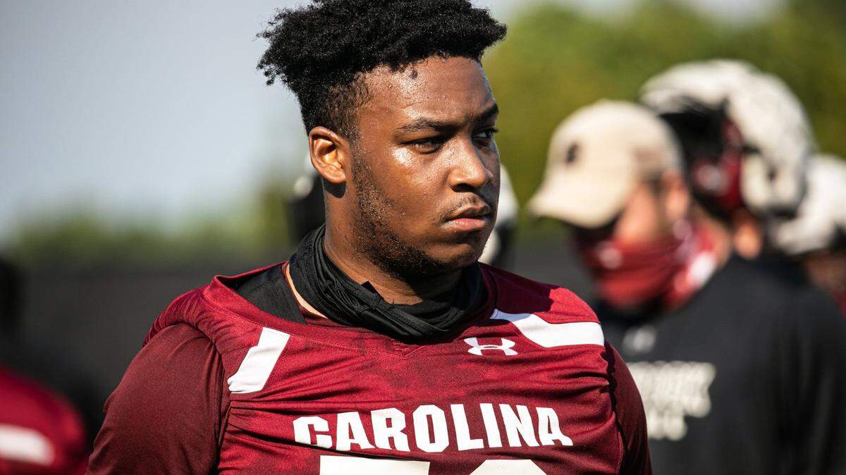 South Carolina’s Dylan Wonnum at the Aug. 19 football practice.