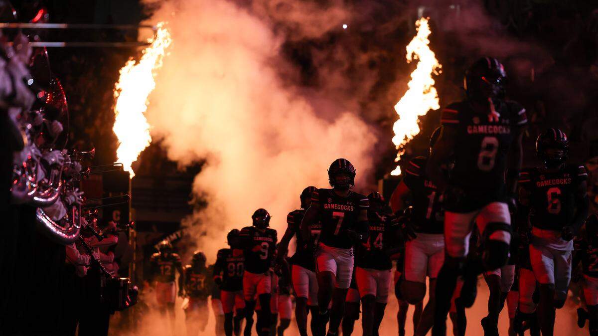 South Carolina players take the field before the Gamecocks’ game against Kentucky at Williams-Brice Stadium in Columbia on Saturday, September 27, 2025.