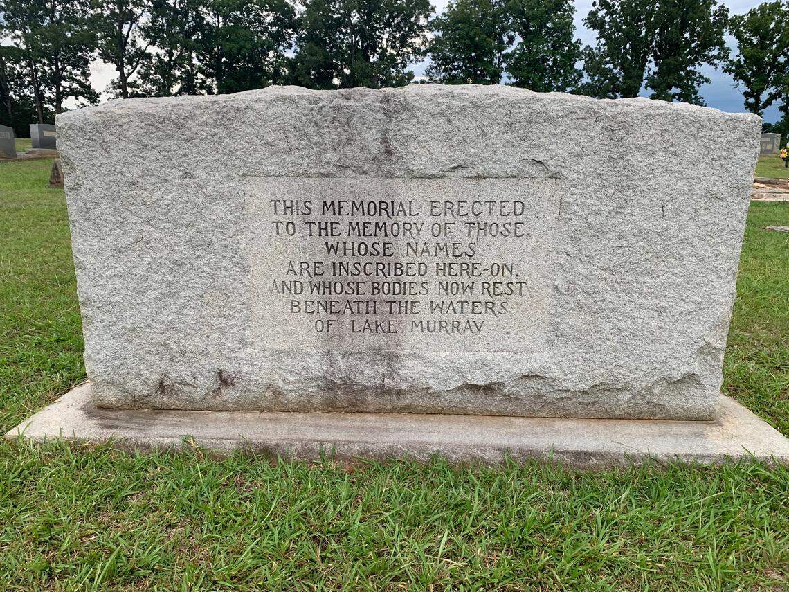 This monument in the Bethel Lutheran Church Cemetery in White Rock remembers some of those whose graves were covered by Lake Murray.