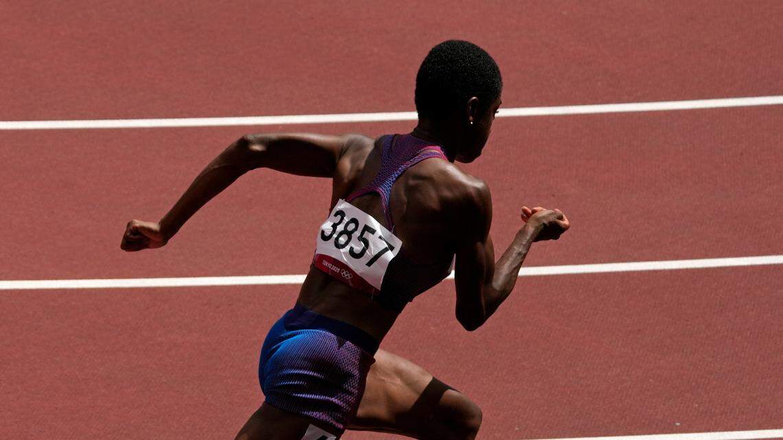 Wadeline Jonathas, of United States races in a women’s 400-meter heat at the 2020 Summer Olympics, Tuesday, Aug. 3, 2021, in Tokyo, Japan. (AP Photo/Charlie Riedel)