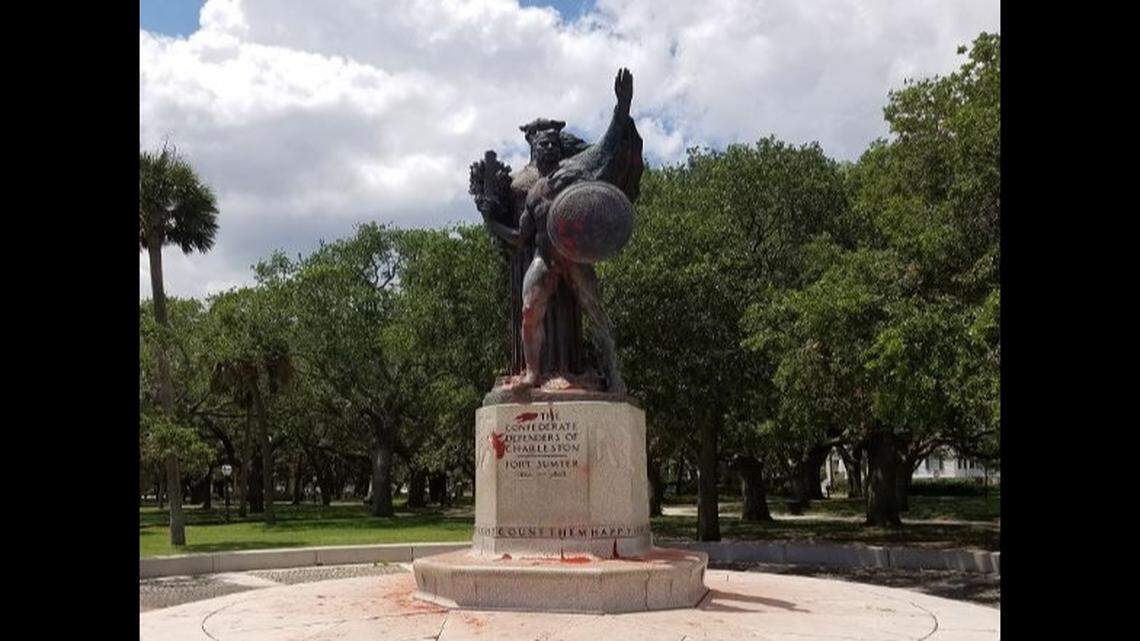The Confederate Defenders of Charleston monument was vandalized, police said.