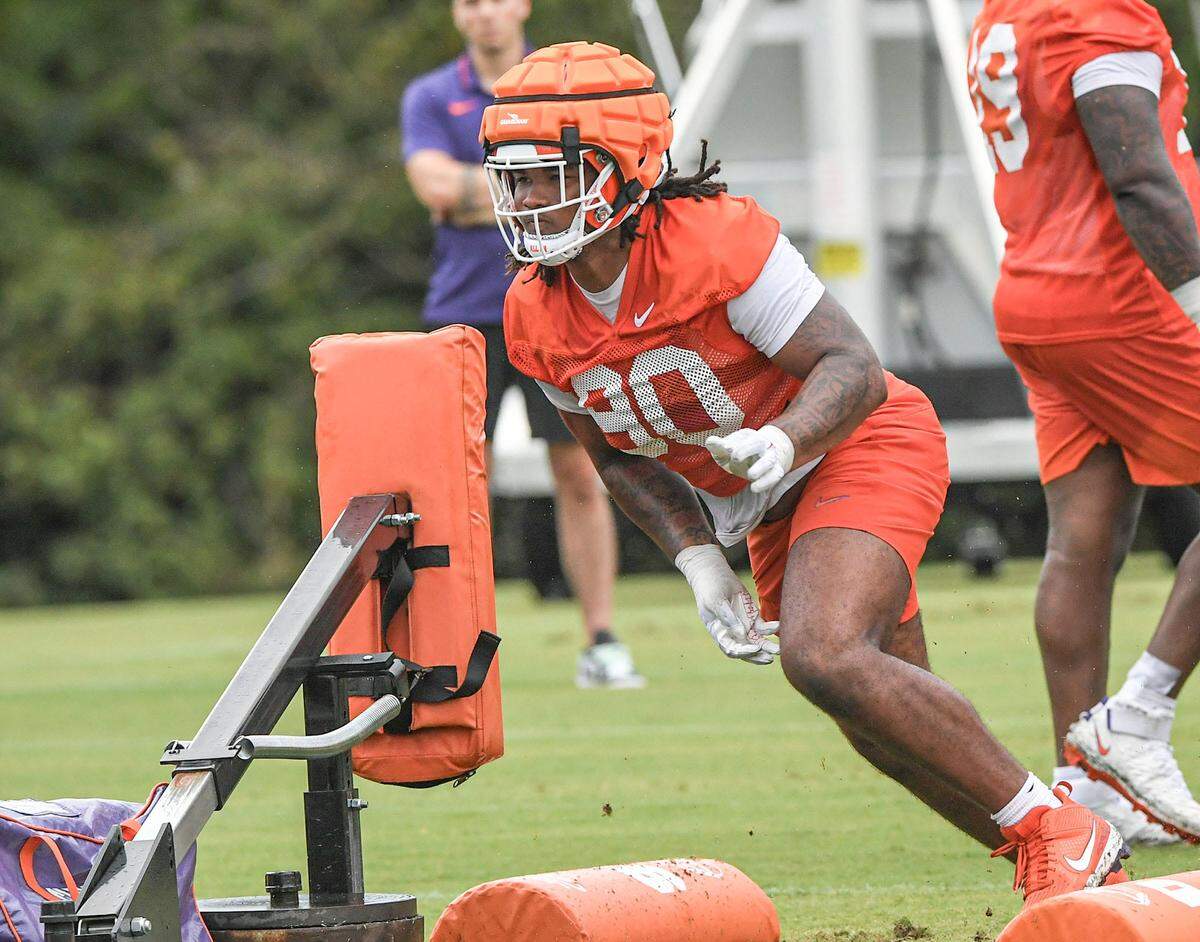 Clemson defensive end Stephiylan Green (90) during the Clemson first football August practice in Clemson, S.C. Thursday August 1, 2024.