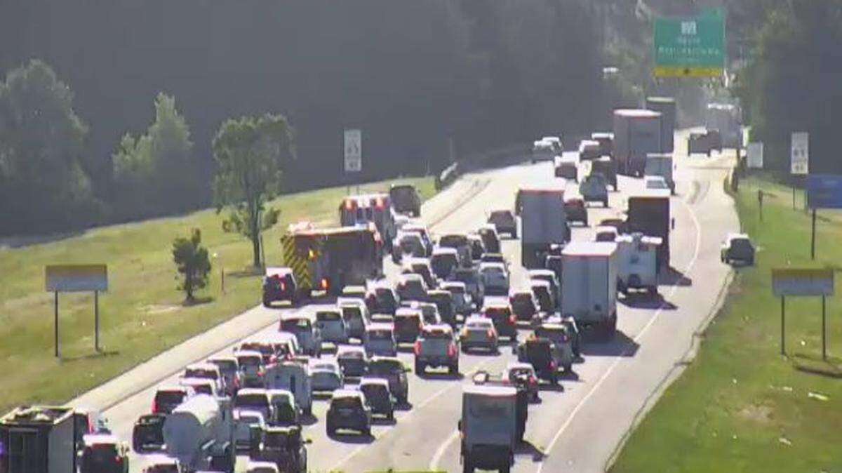 Vehicles are backed up on a highway in Columbia following a crash.