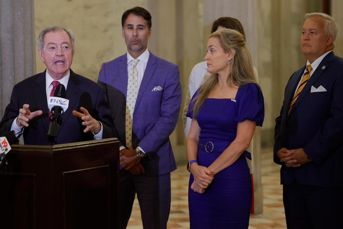 South Carolina Senator Dick Harpootlian speaks about the Richland 1 school district before he and colleagues deliver a letter asking for an Investigator General inquiry of school district on Tuesday, October 31, 2023. Harpootlian also suggested combining the Richland 1 and Richland 2 school districts would help alleviate issues in the school district.