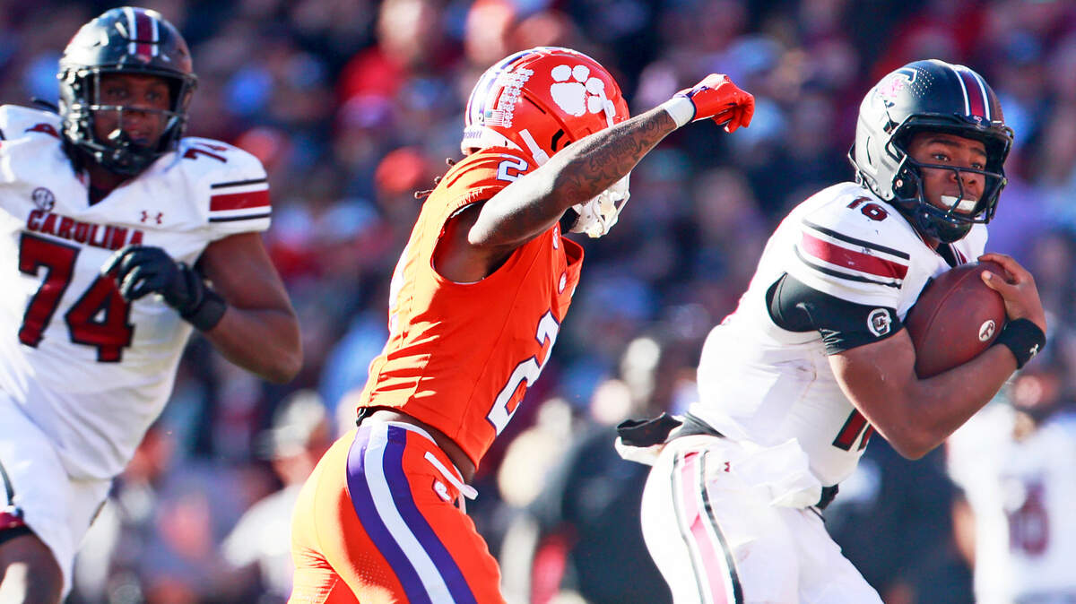 University of South Carolina quarterback LaNorris Sellers (16) plays Clemson on Saturday, November 30, 2024.