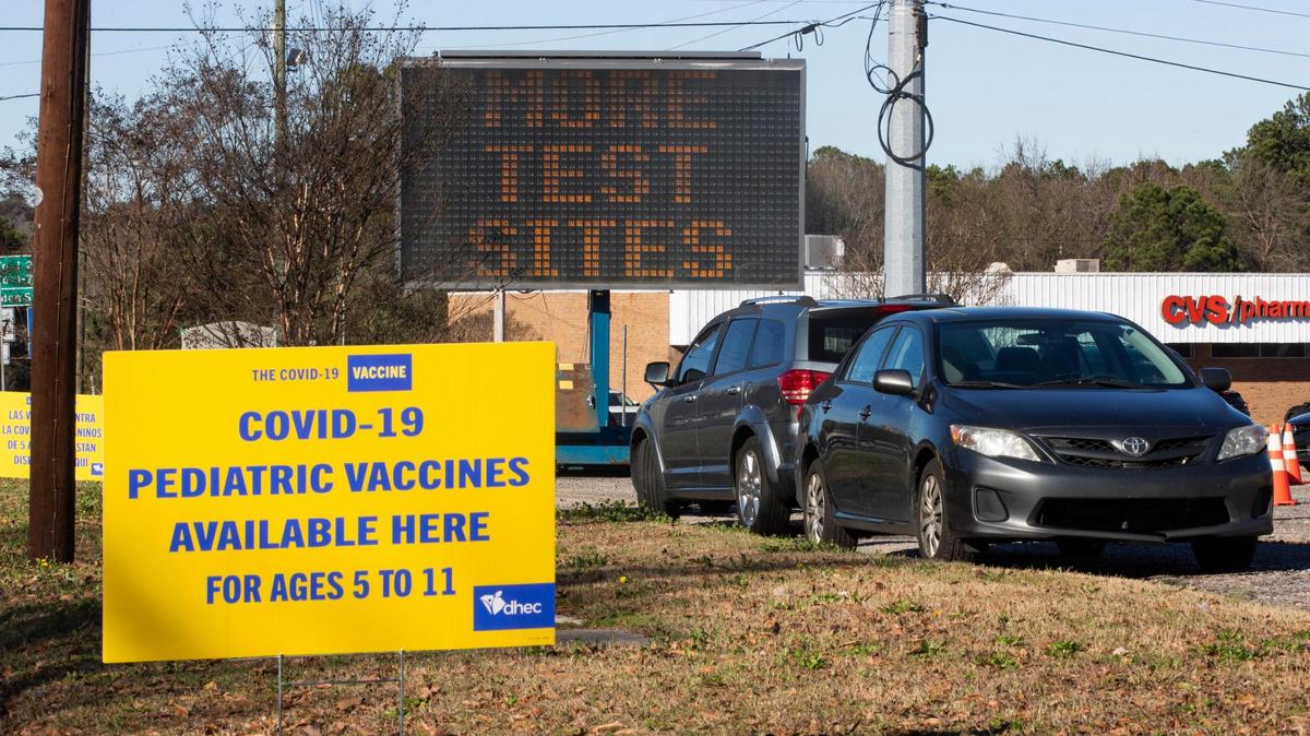 Dozens of people wait in their cars for coronavirus tests and vaccines at the Department of Health and Environmental Control on Tuesday, January 4, 2023.