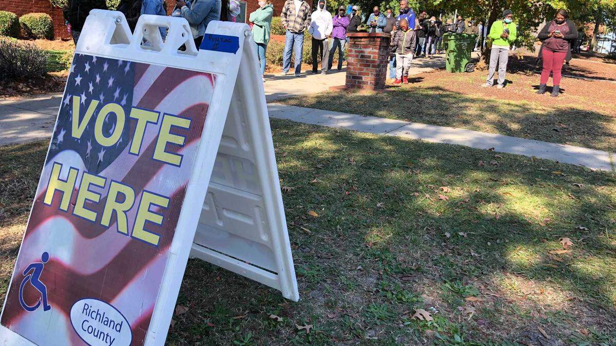 South Carolina voters line up Monday, Nov. 2, 2020, outside the Richland County Elections and Voter Registration Office. There will be municipal election in Columbia in 2021.