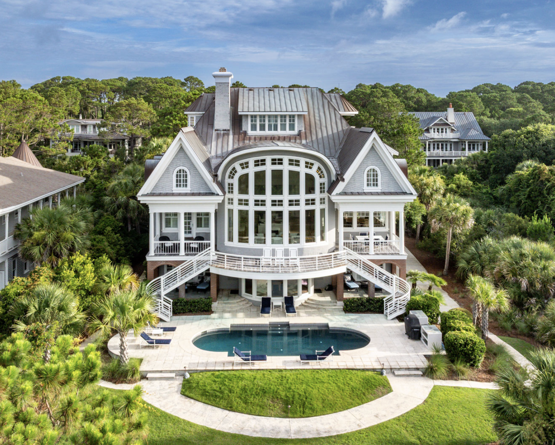 The pool at the Kiawah House is heated saltwater looking out toward the ocean.