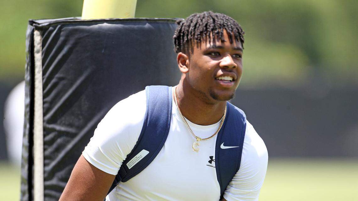 Class of 2023 defensive line prospect Chandavian Bradley looks on during the Shane Beamer Football Camp held Thursday, June 9, 2022.