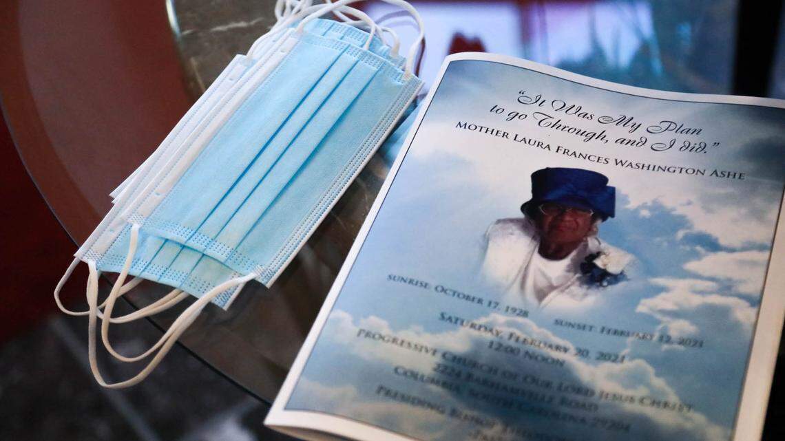 Safety protocols to help prevent the spread of the Coronavirus are in place during a funeral at Progressive Church of our Lord Jesus Christ in Columbia.