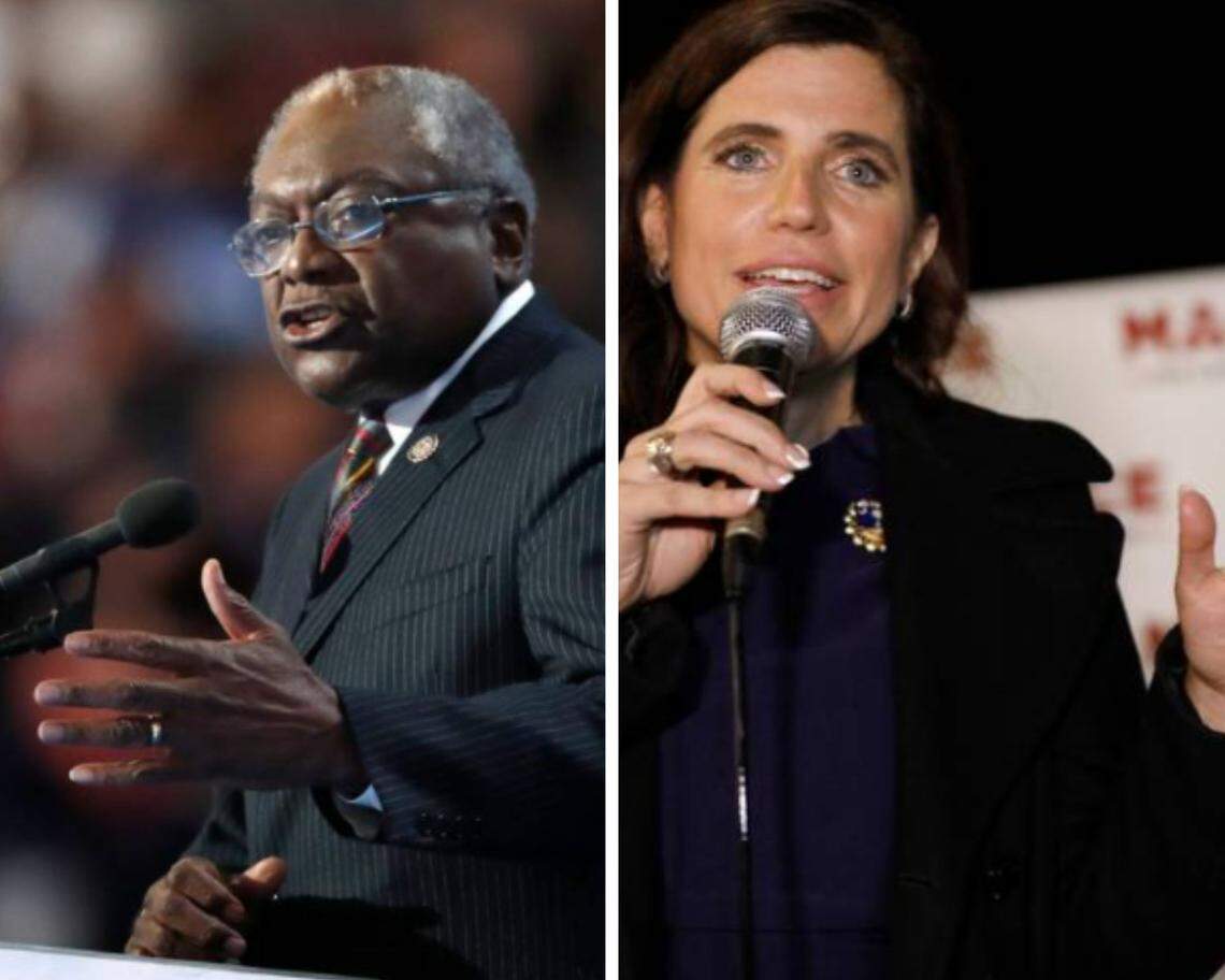 U.S. House Majority Whip Jim Clyburn, D-Columbia, left, and U.S. House Rep. Nancy Mace, R-Daniel Island