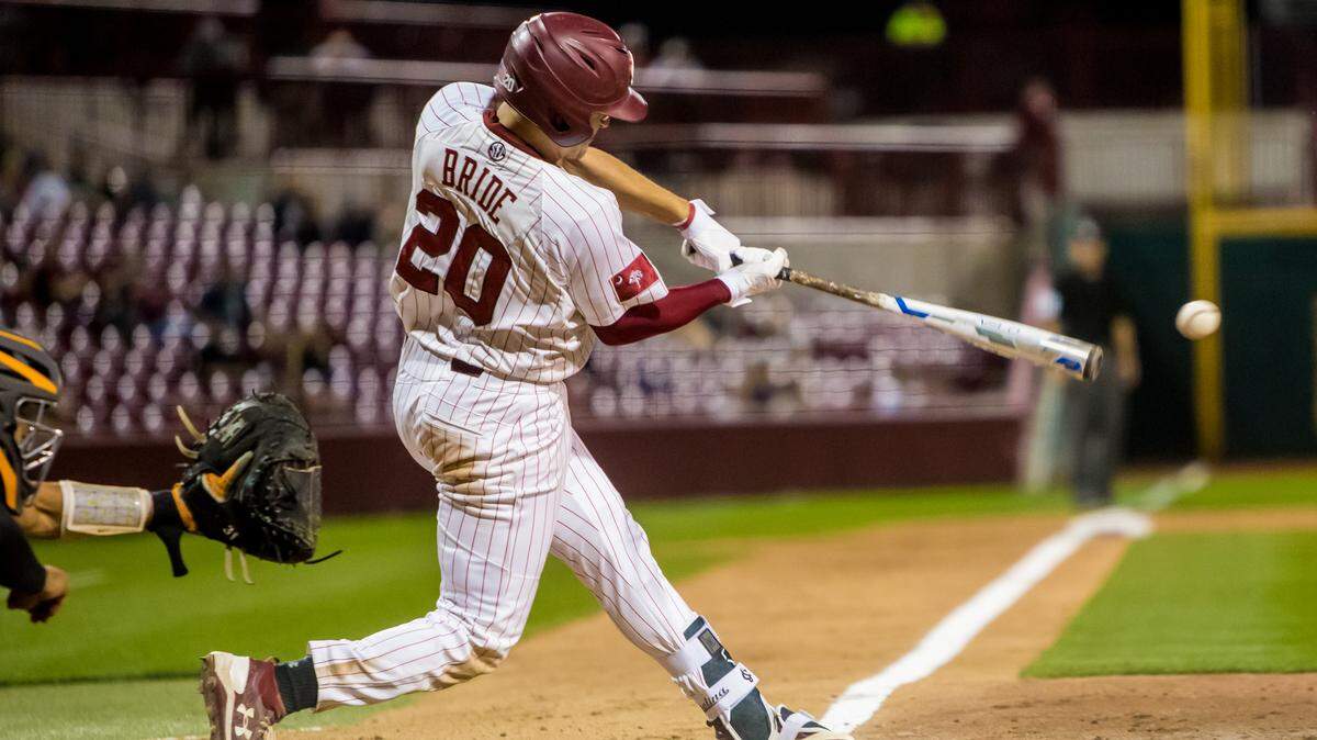 South Carolina Gamecocks third baseman Jonah Bride crushed a three-run home run on Saturday to jumpstart USC's offense.