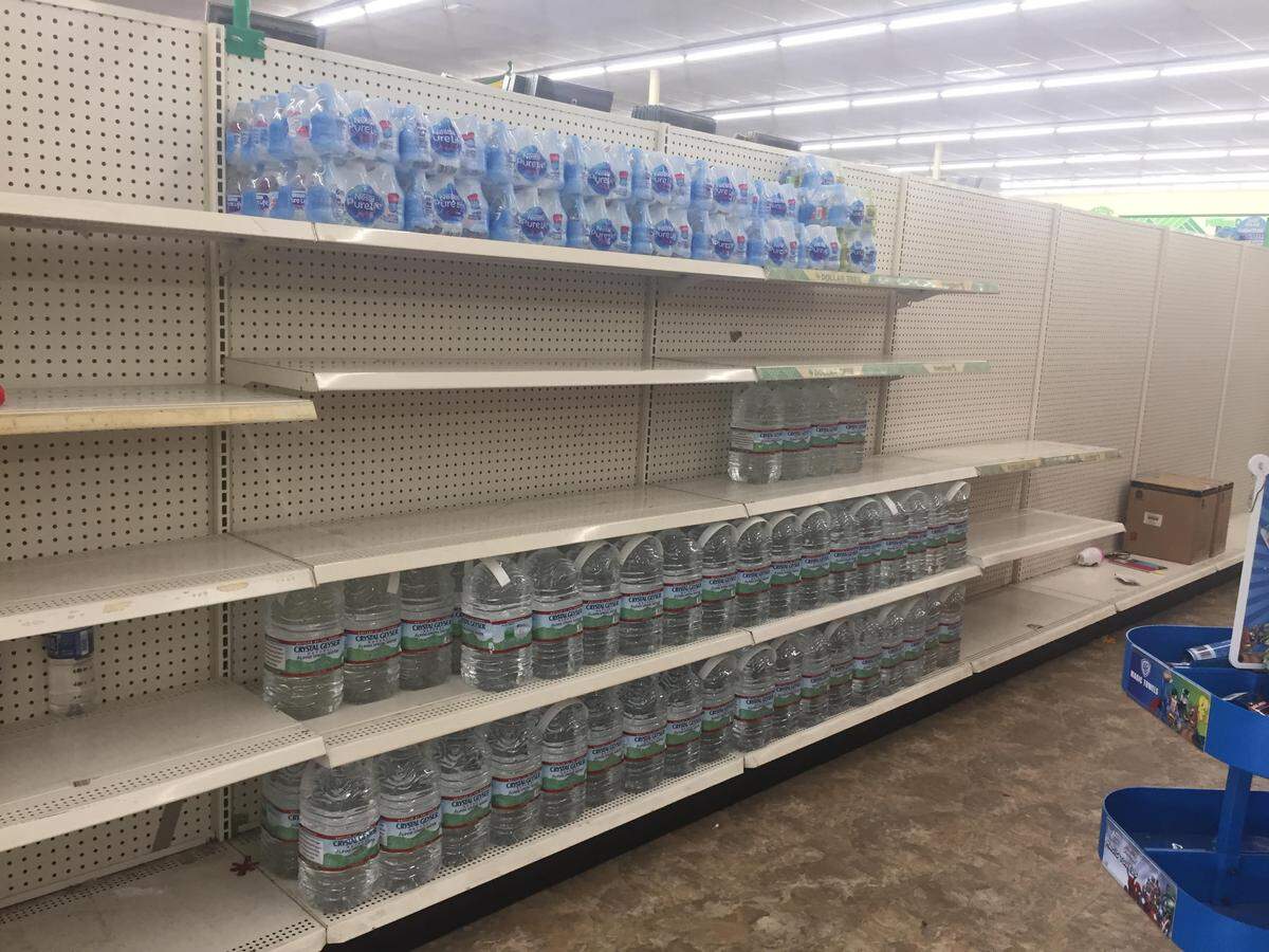 Water bottles are available but are going fast at Dollar Tree on Rosewood as residents prepare for Hurricane Florence